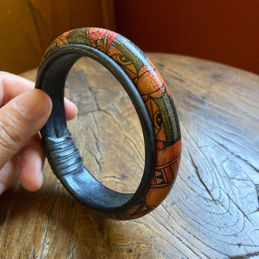 Vintage leather tattoo style drawing bangle